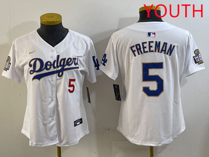 Youth Los Angeles Dodgers #5 Freeman White Gold Game 2025 Nike MLB Jersey style 1->youth mlb jersey->Youth Jersey